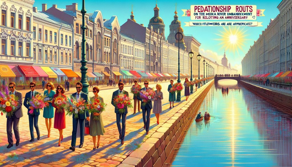 Пешеходные маршруты на набережной Мойки в солнечный день: для юбилея отношений — какие цветы уместны