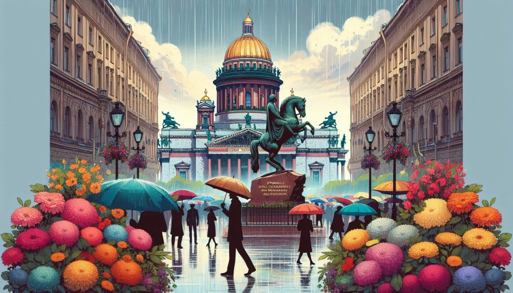 Прогулка у Исаакия и Медного всадника в дождь: какие цветы уместны