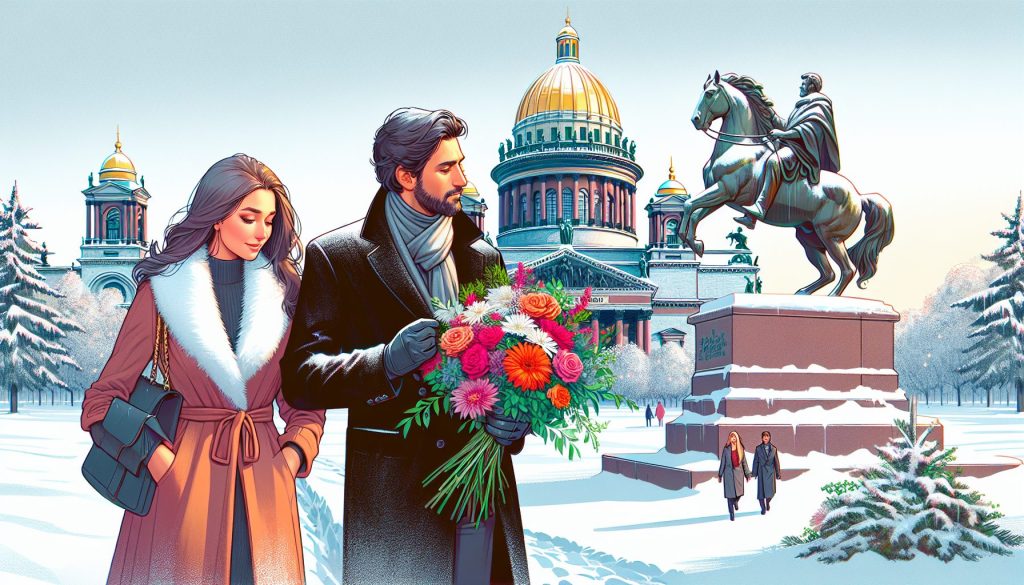 Прогулка у Исаакия и Медного всадника зимой: как вручить букет красиво