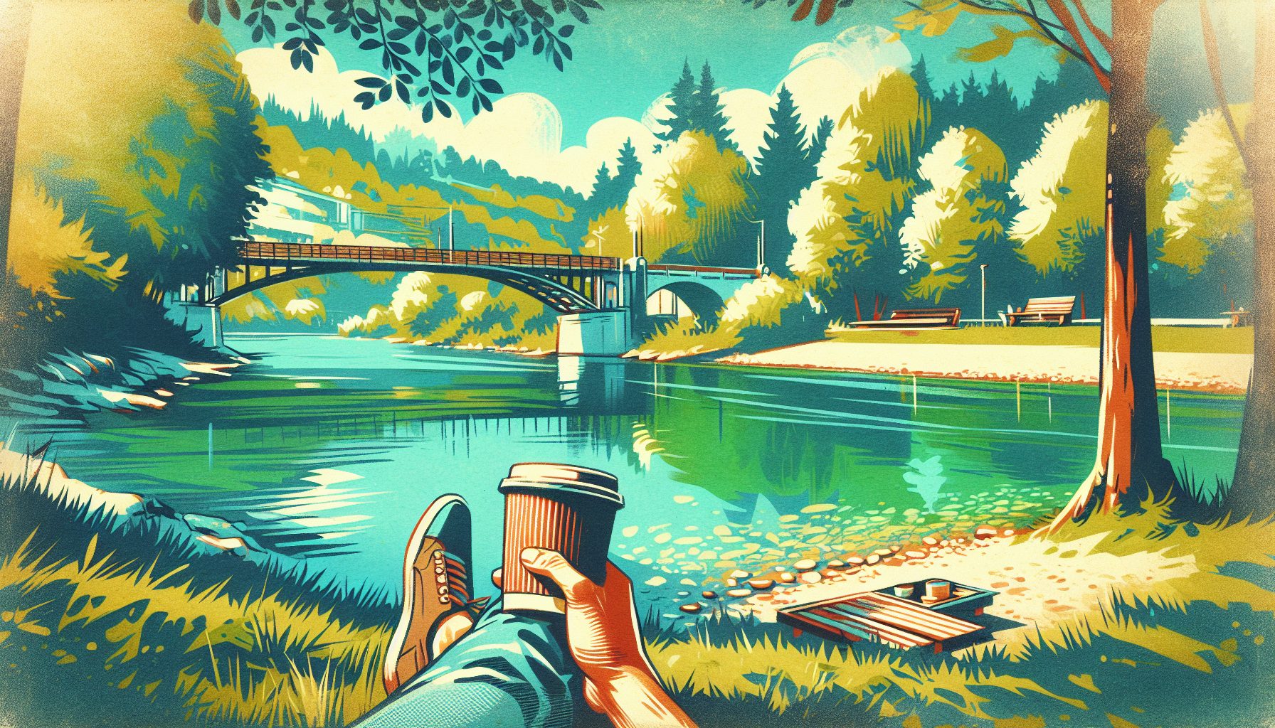 Лето и человек с чашкой кофе