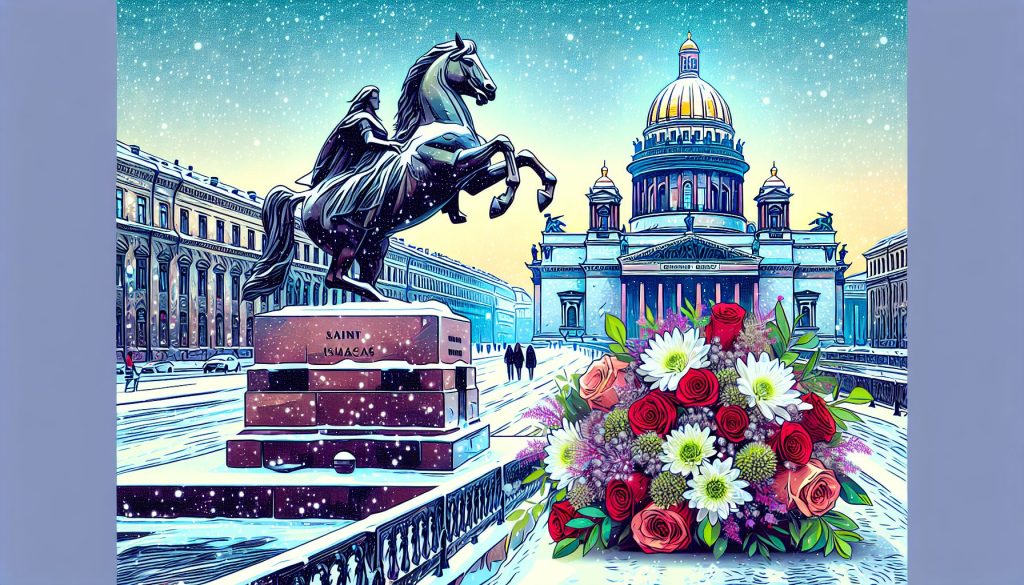 Прогулка у Исаакия и Медного всадника в оттепель: букет-комплимент перед встречей