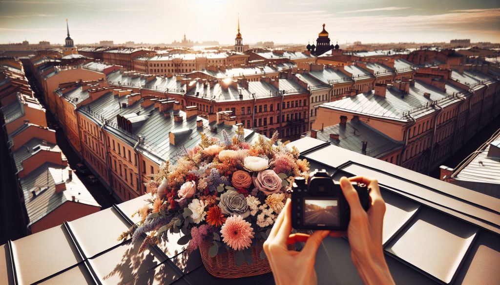 Крыши СПб в солнечный день: для пикника — идеи для фото с букетом