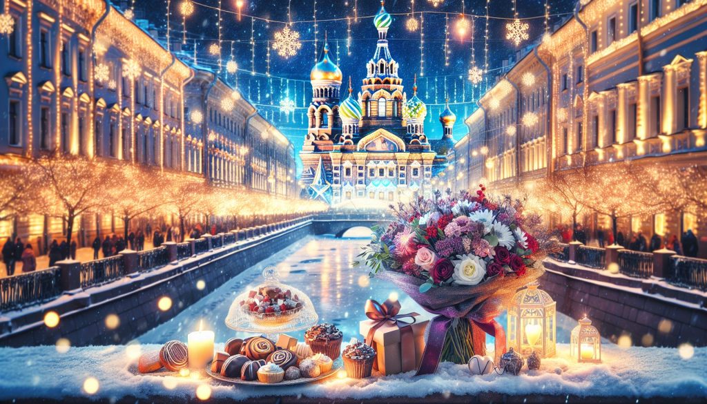 Зимние огни в СПб: куда поехать вечером — букет + сладости: где взять набор