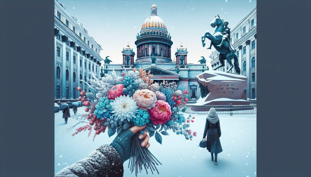 Прогулка у Исаакия и Медного всадника в мороз: идеи для фото с букетом