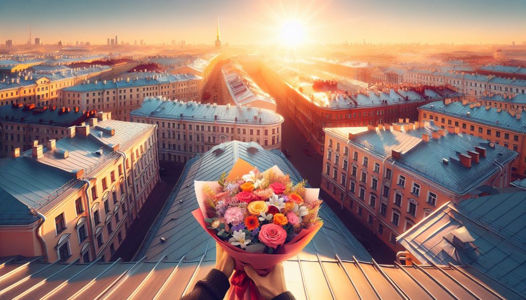 Крыши СПб в солнечный день: для первого свидания — букет-комплимент перед встречей