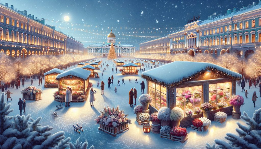 Петербург зимой: катки и огни — для свадебной прогулки, где купить цветы поблизости